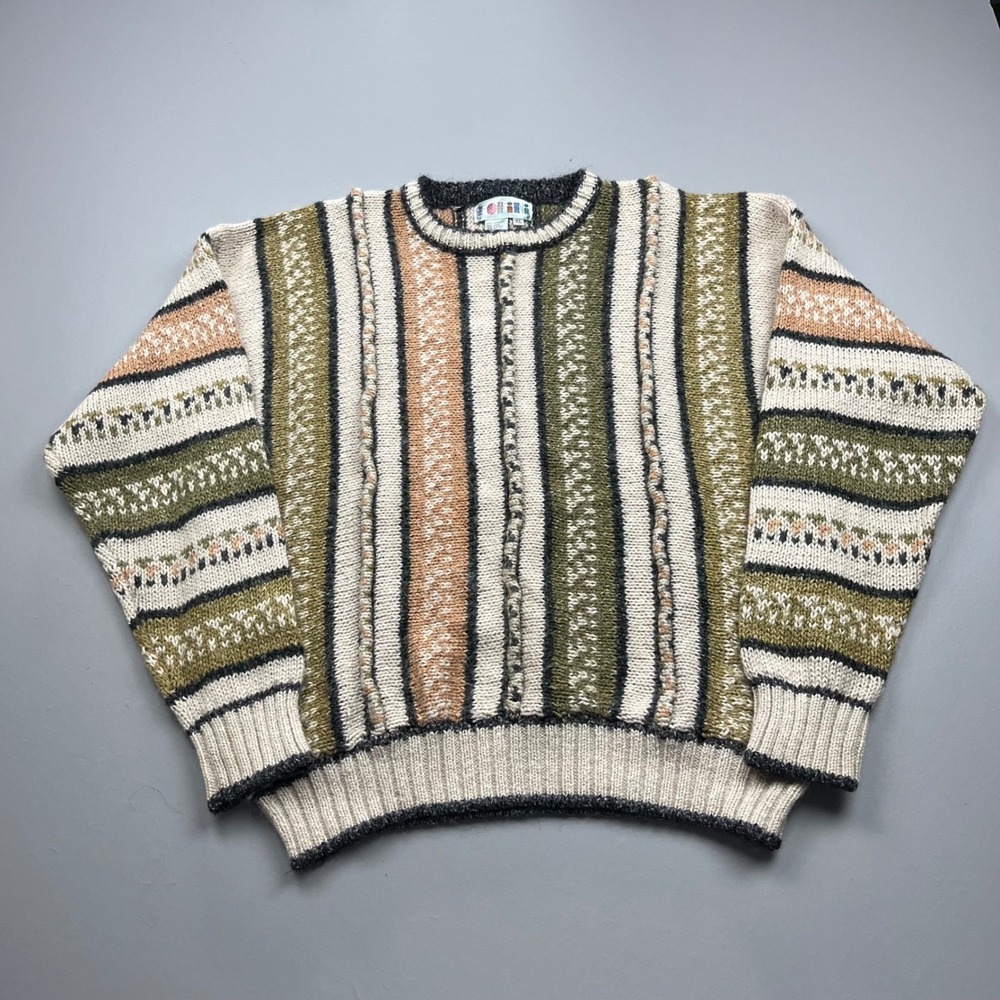 Folio Crewneck Sweater Men XL Multi-Color Vertical Stripe Wool Blend Coogi Style